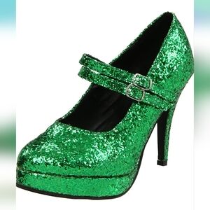 Ellie Doublen Strap High Heel Emereld Glittler Platforms  Size 6